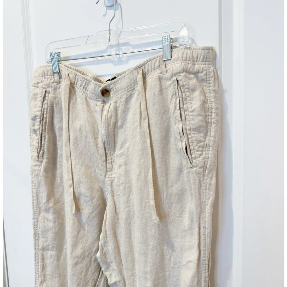 Club Room Mens Linen Pants XL Tan Straight Leg Lightweight Minimalist Resort